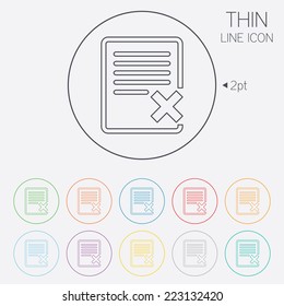 Delete file sign icon. Remove document symbol. Thin line circle web icons with outline. Vector