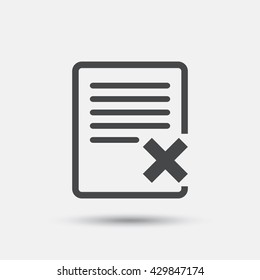 Delete file sign icon. Remove document symbol. Flat delete web icon on white background. Vector