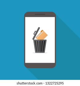 Delete file, smart phone, file, trash can, flat design vector illustration