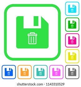 Delete file vivid colored flat icons in curved borders on white background