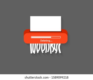 Delete files or deleted documents process. Delete icon. Remove document. Paper shredder Machine. Delete button for web and mobile apps. Flat style