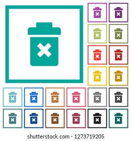 Delete flat color icons with quadrant frames on white background