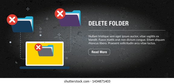 Delete folder, banner internet with icons in vector. Web banner template for website, banner internet for mobile design and social media app.Business and communication layout with icons.