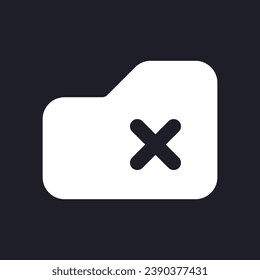 Delete from folder dark mode glyph ui icon. Remove digital folder. User interface design. White silhouette symbol on black space. Solid pictogram for web, mobile. Vector isolated illustration
