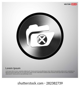 Delete Folder Icon - abstract logo type icon - Realistic Silver metal button abstract black background. Vector illustration
