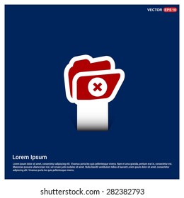 Delete Folder Icon - abstract logo type icon - Red & white sticker icon on blue background. Vector illustration