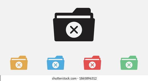 Delete folder icon. Folder delete, remove, cancel icon. Filled vector icon. Vector illustration icon. Set of colorful flat design icons