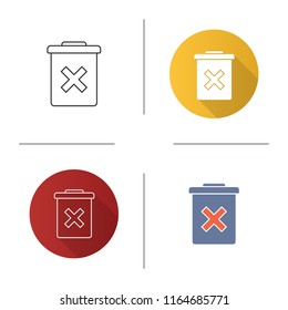 Delete forever button icon. Dustbin.Garbage can, trashcan. Do not discard. Flat design, linear and color styles. Isolated vector illustrations