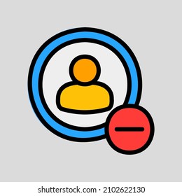 Borrar icono de amigo en línea rellena sobre medios sociales, usar para presentación de aplicaciones móviles del sitio web