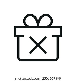 Delete gift box isolated icon, remove gift vector symbol with editable stroke