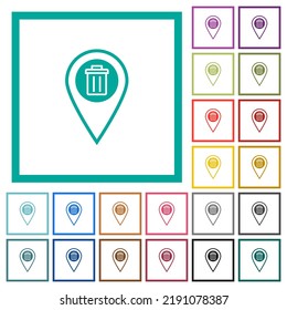 Borrar la ubicación del GPS iconos de color plano con marcos cuadrantes sobre fondo blanco