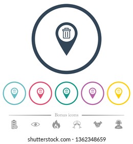 Delete GPS map location flat color icons in round outlines. 6 bonus icons included.