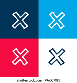 Delete hand drawn cross symbol outline four color material and minimal icon logo set in red and blue