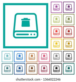 Delete from hard disk flat color icons with quadrant frames on white background