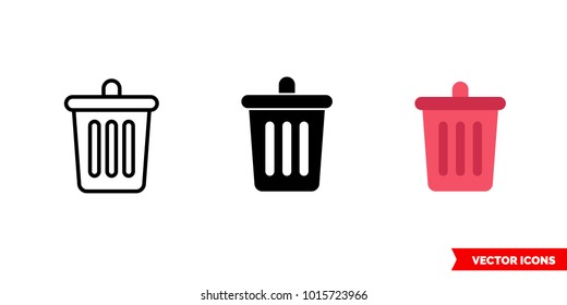 Delete icon of 3 types: color, black and white, outline. Isolated vector sign symbol.