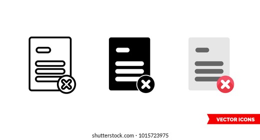 Delete icon of 3 types: color, black and white, outline. Isolated vector sign symbol.