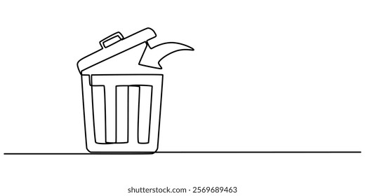 delete icon continuous one line drawing, one line art trash can vector illustration. line art, one continuous line, simple, hand drawn and sketch style. for icons, symbols, signs or logos, trashcan. 