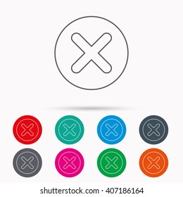 Delete icon. Decline or Remove sign. Cancel symbol. Linear icons in circles on white background.