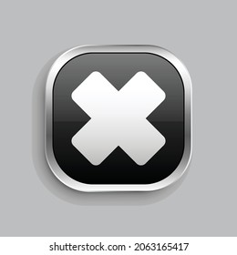 delete icon design. Glossy Button style rounded rectangle isolated on gray background.. Vector illustration