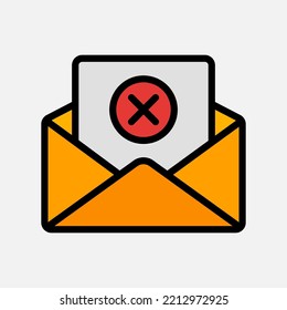 Delete icon in filled line style about email, use for website mobile app presentation