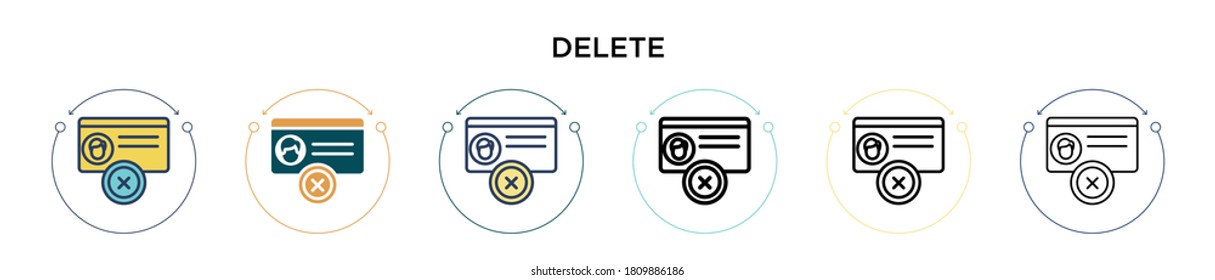 Delete icon in filled, thin line, outline and stroke style. Vector illustration of two colored and black delete vector icons designs can be used for mobile, ui, web