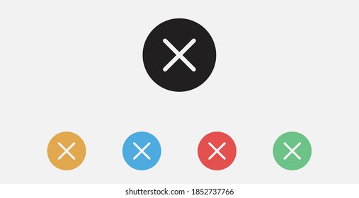 Delete icon, flat design style. X Circle vector icon isolated on background. Incorrect . Close icon. Filled icon. Set of colorful flat design icons
