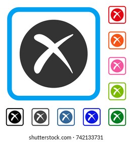 Delete icon. Flat grey pictogram symbol in a light blue rounded rectangular frame. Black, gray, green, blue, red, orange color versions of Delete vector. Designed for web and app UI.
