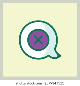 Delete icon represented by an X mark inside a speech bubble graphic