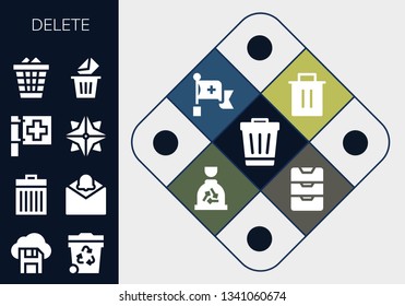 delete icon set. 13 filled delete icons.  Collection Of - Trash, Diskette, Notification, Red cross, Makibishi, Waste, Removed, Garbage, Inbox