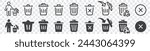 Delete icon set. delete button trash remove cancel undo throw remove editable stroke line icon collection. Vector illustration.