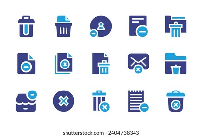 Delete icon set. Duotone color. Vector illustration. Containing delete, delete friend, folder, remove file, document, folder, file, delete message, cart.