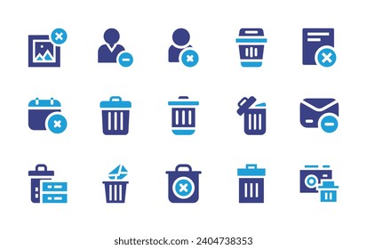 Delete icon set. Duotone color. Vector illustration. Containing trash, delete, email, remove user, user, delete document, delete mail.