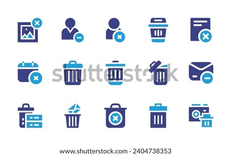 Delete icon set. Duotone color. Vector illustration. Containing trash, delete, email, remove user, user, delete document, delete mail.