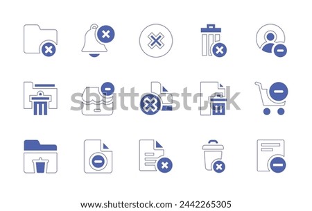 Delete icon set. Duotone style line stroke and bold. Vector illustration. Containing delete, remove cart, file, unfollow, folder, remove file, document, folder, delete cart.