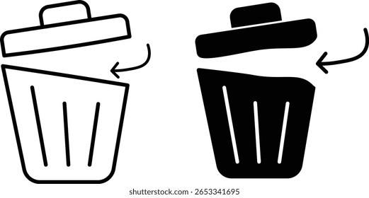 Conjunto de iconos de Borrar. icono de papelera de reciclaje. conjunto de iconos de papelera de Vector. Línea y colección de iconos sólidos