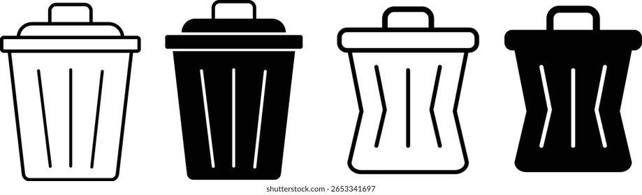 Conjunto de iconos de Borrar. icono de papelera de reciclaje. conjunto de iconos de papelera de Vector. Línea y colección de iconos sólidos