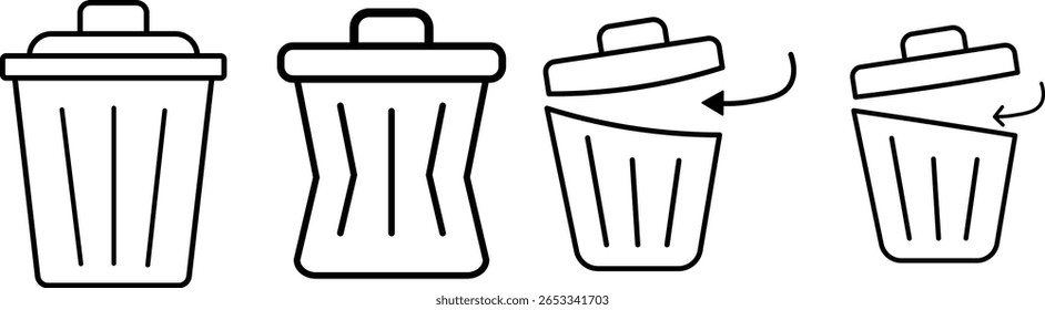 Conjunto de iconos de Borrar. icono de papelera de reciclaje. conjunto de iconos de papelera de Vector. Línea y colección de iconos sólidos