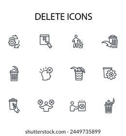 Delete icon set.vector.Editable stroke.linear style sign for use web design,logo.Symbol illustration.