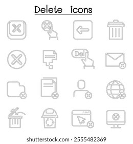 Delete icon in thin line style