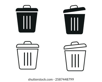 A Delete icon typically features a trash can or bin symbol, representing the action of removing or discarding items from a digital interface or system. Often accompanied by a cross or X for emphasis.