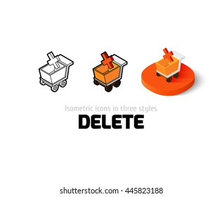 Delete icon, vector symbol in flat, outline and isometric style