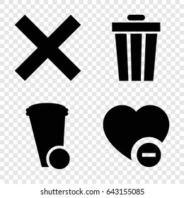 Delete icons set. set of 4 delete filled icons such as trash bin, minus favorite