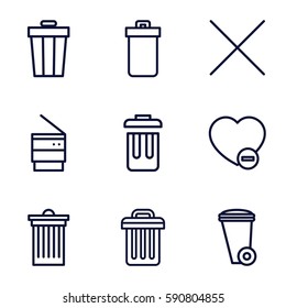 delete icons set. Set of 9 delete outline icons such as trash bin, minus favorite, cancel