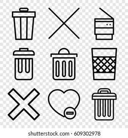 Delete icons set. set of 9 delete outline icons such as minus favorite, cancel, delete trash bin, trash bin