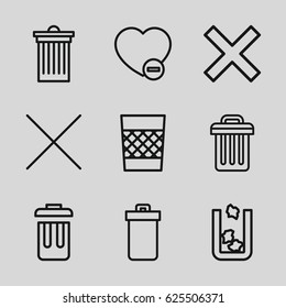 Delete icons set. set of 9 delete outline icons such as trash bin, minus favorite, cancel