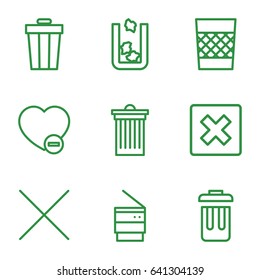 Delete icons set. set of 9 delete outline icons such as trash bin, minus favorite, cancel