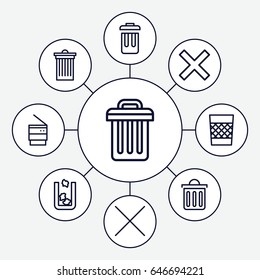 Delete icons set. set of 9 delete outline icons such as trash bin, cancel, delete trash bin