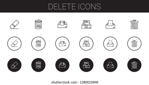 delete icons set. Collection of delete with eraser, trash, inbox. Editable and scalable delete icons.