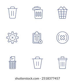 Delete icons set. Thin Line style, editable stroke. bin, cancel, cancellation, cancelled, delete.