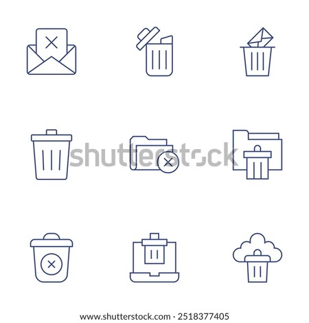 Delete icons set. Thin Line style, editable stroke. cancel, delete, email, folder, paper bin.